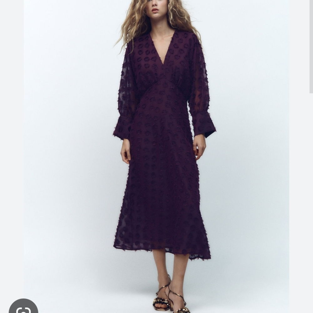 ZARA KNOTTED MESH MIDI DRESS NWT BURGUNDY SIZE MEDIUM